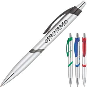 Silver Ballpoint Pen With Translucent Colored Trim And Matte Silver Barrel
