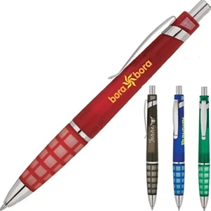 Ballpoint Pen With Metal Clip, Translucent Barrel With Square Design Grip