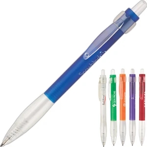 Ballpoint Pen With Slim Frosted Translucent Barrel And Transparent Silicone Grip