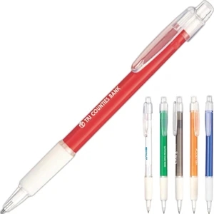 Slim Translucent Ballpoint Pen With White Silicone Grip And Clear Accents