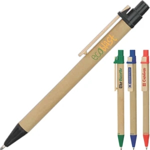 Eco-lifestyle (tm) - Recycled Ballpoint Pen With Wooden Clip, Colored Plastic Tip And Plunger