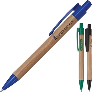 Slimline (tm) Eco-lifestyle (tm) - Bamboo Ballpoint Pen With Colored Plastic Clip And Tip