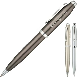 Satin Finish Ballpoint Pen With Chrome Etched Clip And Twist Action Mechanism
