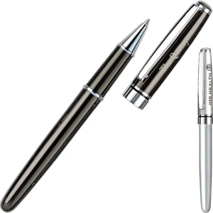 Solid Brass Rollerball Pen With Chrome Trim, Plated Brass Barrel And Cap