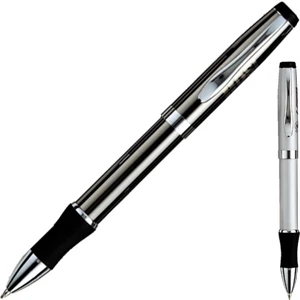 Solid Brass Barrel Ballpoint Pen With Soft Rubber Grip And Chrome Accents