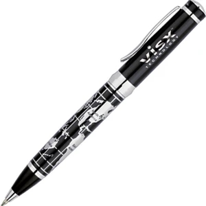 Bettoni (r) - High Gloss Black Lacquer Ballpoint Pen With Chrome World Map Barrel
