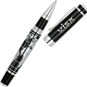 Bettoni (r) - High Gloss Black Lacquer Rollerball Pen With Chrome World Map Barrel
