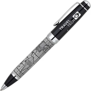 Bettoni (r) - Ballpoint Pen With Hand Polished Antique Etched World Map Design Barrel
