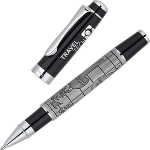 Bettoni (r) - Rollerball Pen With Hand Polished Antique Etched World Map Design Barrel