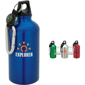 Aluminum Sport Flask With Carabiner Top With Compass And Web Strap, 500 Ml