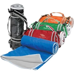 Fleece Picnic Blanket With Nylon Backing, Carry Handle And Shoulder Strap
