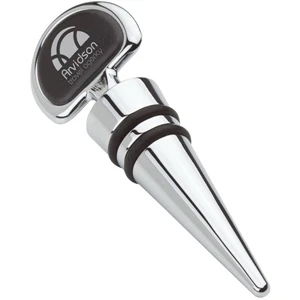 Chrome Bottle Stopper With Leatherette Grip Panel And Two Silicone O-rings