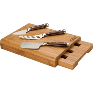 Eco-lifestyle (tm) - Four Piece Cheese Board Set With Cleaver, Knife And Cheese Knife
