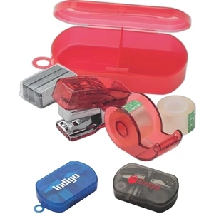 5 Piece Mini Stationary Set With Stapler, Tape Dispenser, Staples In Plastic Case