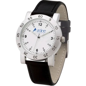 Men's - Matte Silver Finish Watch With Metal Case And Leatherette Straps