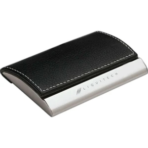 Textured Black And Silver Finish Business Card Case With Magnetic Flap Closure