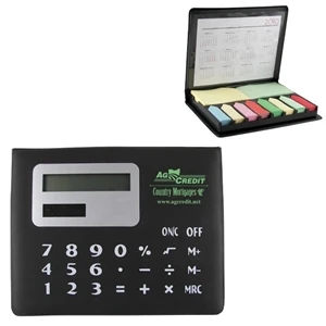 Solar Powered Calculator Built Into Top Of Leatherette Box Filled With Sticky Notes