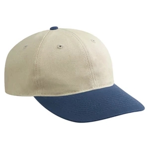 Two Tone Six Panel Washed Bull Denim Pro Style Cap With Plastic Snap. Blank