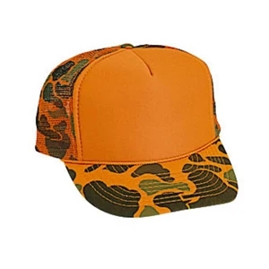 Two Tone Neon Camouflage High Crown Golf Style Cap With Mesh Back. Blank