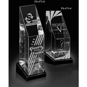 Chiseled Column Optical Crystal Award And Black Crystal Base, 2 1/2 Lbs