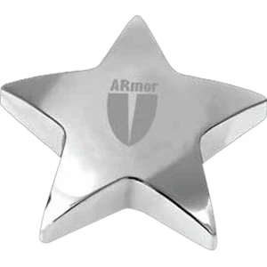Starbright Ii - Chrome Plated Star Shaped Zinc Alloy Paperweight With Pouch, 13 Oz