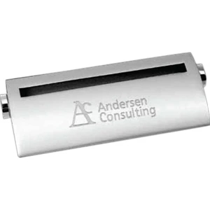 Symmetry - Matte/polished Silver Plated Zinc Alloy Card Holder, 4 1/4" X 1 3/4" X 1/2"