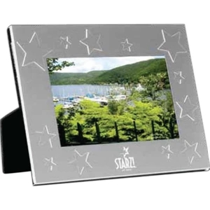Stars - Award Frame, Made Of Brushed Silvertone Aluminum, Holds A 7" X 5" Photo