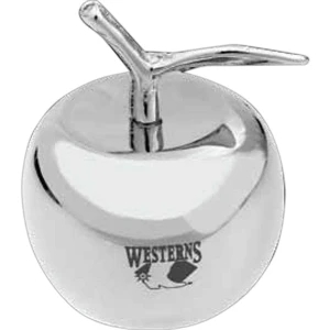 Polished Silver-plated Brass Apple Shaped Paperweight, 2" Diameter X 2 3/4"