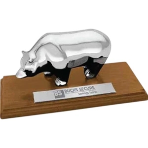 Ursus - Bear Shape Award With Polished Pewter Plate And Teak Finished Hardwood Base