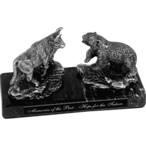 The Face-off - Pewter Bear And Bull Shaped Award With Black Marble Base