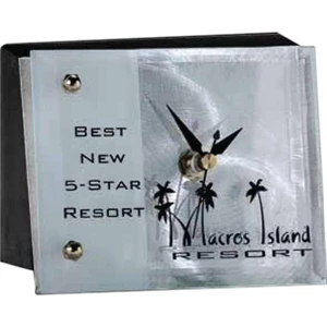 Lankershim Ii - Glass - Ebony Stone Clock With Silver Non-directional Metal, Jade Glass And Brass Accents