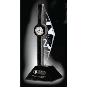 Grand Heure - Clock Made Of Ebony Stone With Gray Tiger Accent And Jade Glass
