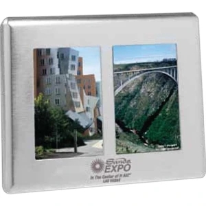Gemini - Brushed Silvertone Aluminum Double Frame, Holds 3 1/2" X 5" Image