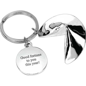 Fortune Cookie - Polished Silver Plated Zinc Alloy Fortune Cookie Shaped Key Holder With Pouch