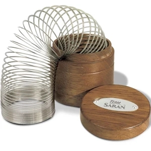 Walking Coil Spring Toy Made Of Polished Silver Plated Steel Coil/oak Case