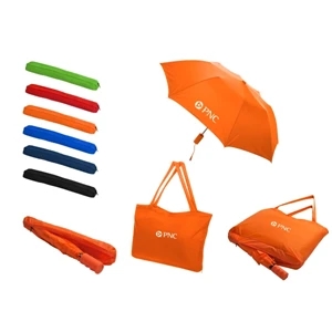 All-in-one - Folding Umbrella/tote Bag With Automatic Opening, Made Of Nylon