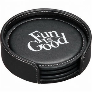 Achiever - Coaster Set Made From Luxurious Bonded Leather. 4 1/4" Diameter
