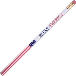 Patriotic (tm) - 2 Color Imprint - White Round Barrel #2 Core Pencil With Red And Blue Stock Stars And Stripes Design