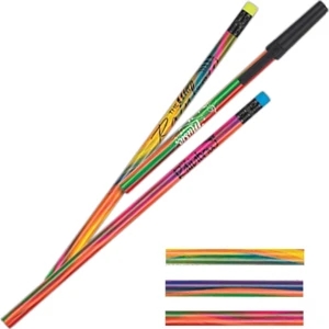Janis (tm) - Pencil Features Color Strokes Multi Swirl Design, Black Ferrule, And Colored Eraser