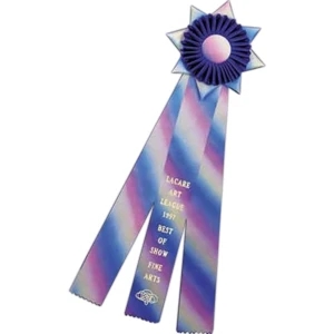 Custom 6" X 19" Ribbon With Rosette On Star Backing, Streamers, And Button