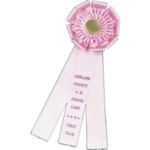 Custom 6" X 16" Ribbon With Button And Double Pleated Rosette And Cupped Loops