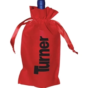 Vineyard Collection - Non-woven One Bottle Wine Bag With Ribbon Drawstring With 1 1/2" Gusset