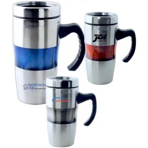 The Futuro - Double Walled Stainless Steel Hot Beverage Holder With Hard Plastic Handle, 16 Oz