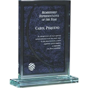Capaci Collection - Blue Vachetta Imprint On Rectangular Glass Award. Exclusive Design