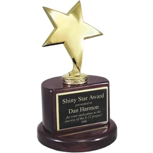 Lustrous Stars - Gold Star Trophy On Rosewood Piano Wood Base. Lustrous Stars