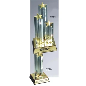 Star Tower Collection - Triple Star. Bold Sculpted Lucite Star Columns Enhanced By A Gold Reflective Base