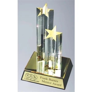 Star Tower Collection - Double Star. Bold Sculpted Lucite Star Columns Enhanced By A Gold Reflective Base
