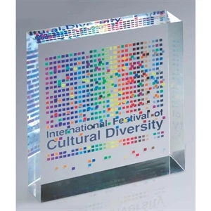 Lucite Paperweight & Desk Item - 3" X 3" X 3/4" - Digi-color Paperweight. 3/4" Thick
