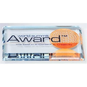 Lucite Paperweight & Desk Item - 3 1/2" X 2" X 3/8" - Beveled Paperweight. Ideal Meeting Memento