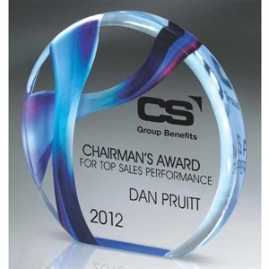 Creative Inspiration - 4" X 3 1/2" X 1" - Beveled Circle Award With Digi-color. Exclusive Design. 1" Thick